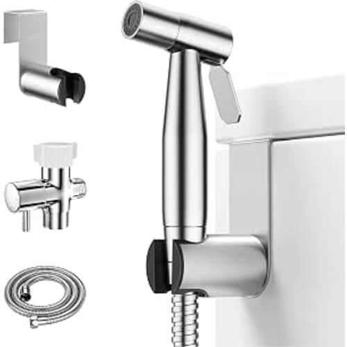 Arofa Handheld Bidet Sprayer, Bidet Attachment for Toilet, Brushed Nickel | Adjustabel Water Flow, Leak-Free Hose, 7/8" T-valve, Fits Two-Piece Toilet, Feminine/Baby Wash, Easy Install, Stainless Steel
