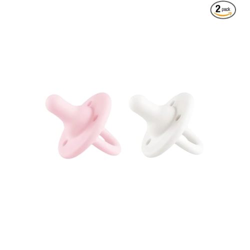Lee Lee and Me Newborn Pacifier 2-Pack - Powder & Blush - 100% Medical Grade Silicone Paci - Breast-Like Nipple for Natural Latch - Size 0-18 Months
