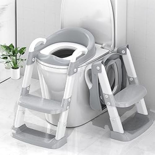 Potty Training Seat with Step Stool Ladder, Toddler Potty Training Toilet for Boys Kids, Potty Chair Adjustable Potty Seat for Toilet with Anti-Slip Wide Steps Splash Guard Safety Handles