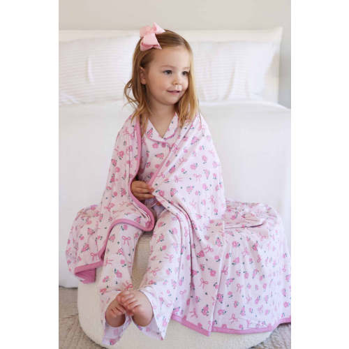Ribbon & Roses Double Sided Bamboo Blanket | Pink