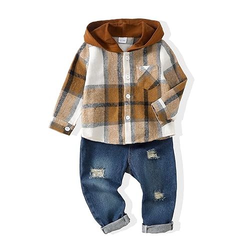 Renotemy Toddler Baby Boy Clothes Denim Outfits Infant Hooded Sweatshirt Jeans Pants Little Boys Clothing
