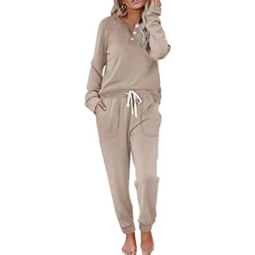 WIHOLL Two Piece Outfits for Women Lounge Sets Button Down Sweatshirt Sweatpants Sweatsuits Set with Pockets