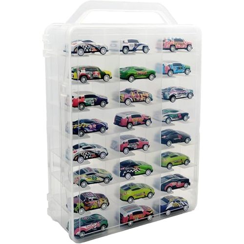 Adevar Double Sided 1/64 Scale Toy Car Storage Case Compatible with Matchbox Car Hot Wheels Storage Case,46 Slot Transparent Organizer for 48 Toy Cars,Case Only