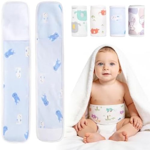 4-Pack Baby Umbilical Cord Belly Bands, Elephant Cartoon Pattern, Soft Cotton Adjustable Newborn Belly Button Wrap