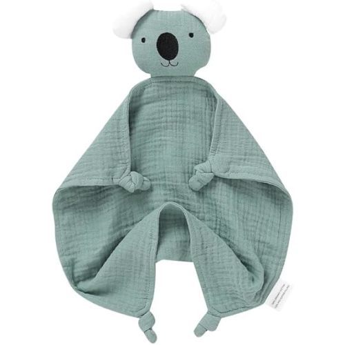 LAWKUL Baby Loveys Security Blankets Organic Cotton Muslin Soft Lovie Cuddly Lovies for Infants Unisex Boy Girls Koala Green