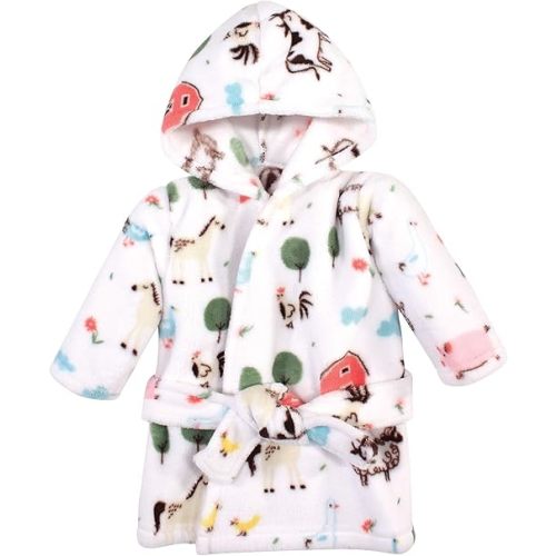 Hudson Baby Unisex Baby Plush Animal Face Bathrobe, Girl Farm Animals, 0-9 Months