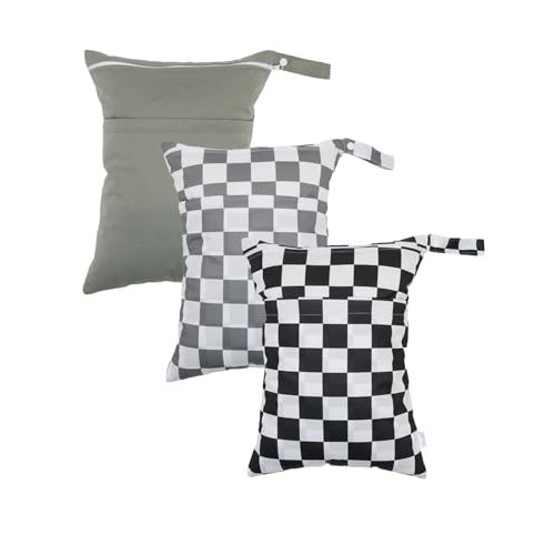 Wet Dry Bag Reusable Waterproof Swimming Bag Travel Beach Pool Yoga Gym Bag for Baby Cloth Diaper Swimsuits Wet Clothes Two Zipper Pockets 3 Pack 3L14