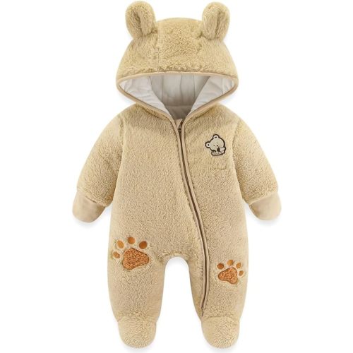 Fairy Baby Newborn Baby Snowsuit Bear Outfit Footie Romper Winter Thick Fleece Jumpsuit Infant Coat for Girls Boys 0-12M