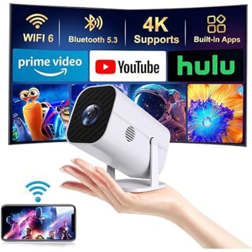 【Built-in APPS & Electric Focusing & 210° Rotation】Mini Projector With Wifi And Bluetooth, 1080P Portable Projector, Movie Projector for Bedroom, Supports Smartphones/TV Stick/iPad/PS5/Laptop/HDMI/USB