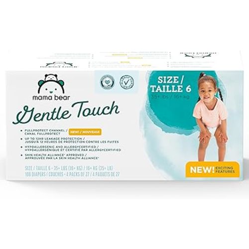 Amazon Brand - Mama Bear Gentle Touch Diapers, Size 6, 108 Count (4 packs of 27)