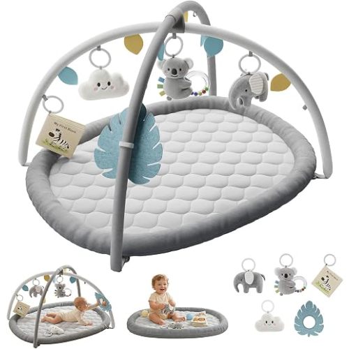 TinyThrive Baby Play Gym, Baby Play Mat with 5 Detachable Toys, Gray