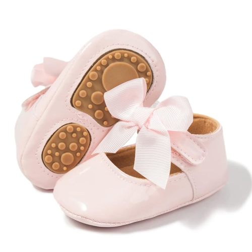 Baby Mary Jane Flats for Girls with Bowknot Cotton Anti Skid Sole Infant First Walker Princess Dress Crib Wedding Shoes