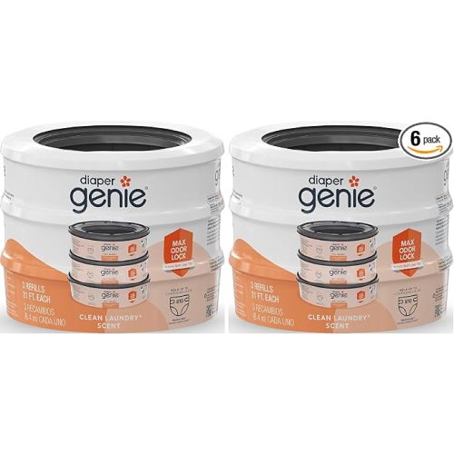 Diaper Genie Bags Refills 270 Count (Pack of 6) Clean Laundry Scent | Diaper Pail Refills with Max Odor Lock | Holds up to 810 Newborn Diapers
