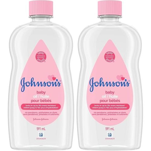 Johnson's Baby Oil, Mineral Oil Moisturizer and Baby Massage Oil, Hypoallergenic, 591 ml (Pack of 2)