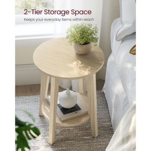 Round Side Table with Lower Shelf, End Table for Small Spaces, Nightstand