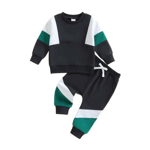 Loicainy 2Pcs Toddler Baby Boy Fall Outfits 6 12 18 24 Months 2T 3T 4T Long Sleeve Crew Neck Patchwork Pullover Sweatshirt and Joggers Pants Clothes Set