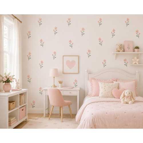 Floral Wall Decals for Girls Room | Pink Flower Wall Stickers | Peel and Stick Nursery Decals | Removable Flower Wall Art