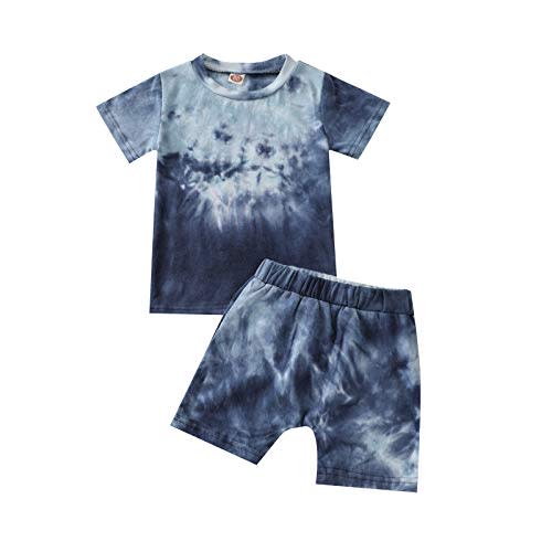 Toddler Baby Boy Summer Outfits Tie Dye Short Sleeve T-Shirt and Shorts 2Pcs Clothes Set for Boys (Blue Tie-Dye, 6-12 Months)