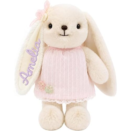 Personalized Bunny Plush Blush Dress Rabbit Stuffed Animal for Girls Kids