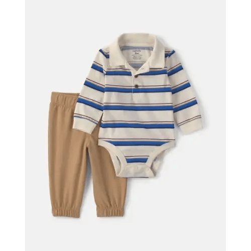 Baby Boy 2-Piece Striped Long-Sleeve Bodysuit & Pant Set - Cream/Khaki | Carter's