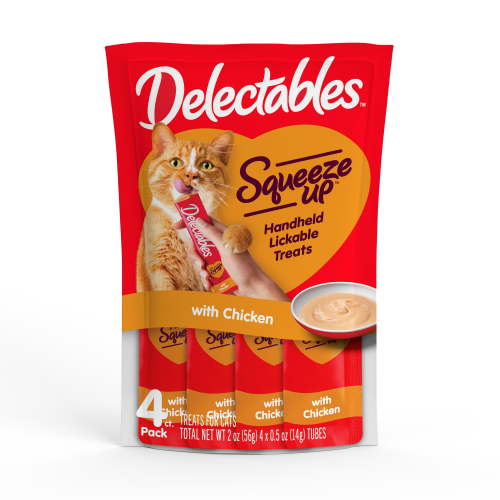 Hartz Delectables Squeeze Up Lickable Wet Cat Treats, Chicken Flavor, 2oz. Bag (4 Pack)