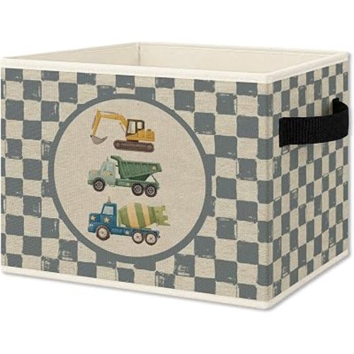 Vintage Blue Checkered Construction Truck Foldable Storage Box
