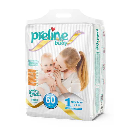 Baby Diapers, Size 1 New Born (4-11 lbs). 60 Count, Soft and absortant.