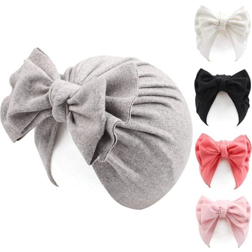 Peecabe Cotton Newborn Baby Girl Hospital Hat Infant Caps Bow Baby Beanie Hats for Girls Spring Summer 0-36 Months