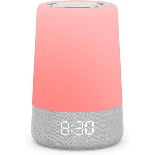 REACHER Sleep Trainer Alarm Clock for Kids, Night Light, White Noise Machine and OK to Wake Clock for Toddlers at Home or Travel, App-Free, Rechargeable