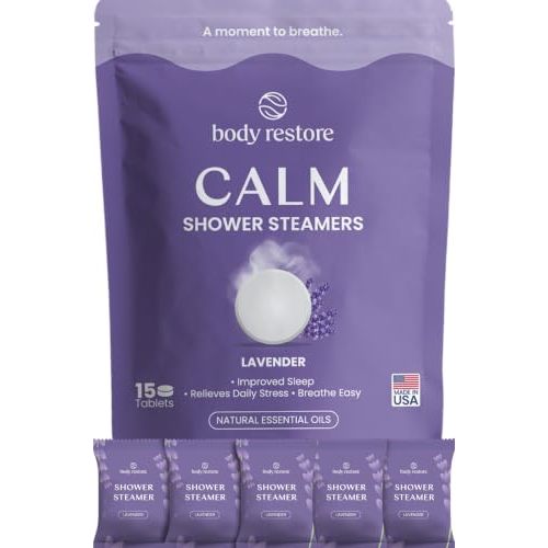 BodyRestore Shower Steamers Aromatherapy, Self Care Gifts, Calm 15 Pack | Birthday Gifts for Women & Men, Spa Relaxation & Stress Relief Sleep Care, Lavender Essential Oil Tablets