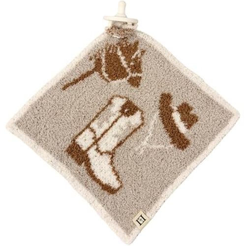 L+L USA Cowboy Hat, Horse, Boot Baby Lovey Security Blanket with Paci Holder - Tan/White
