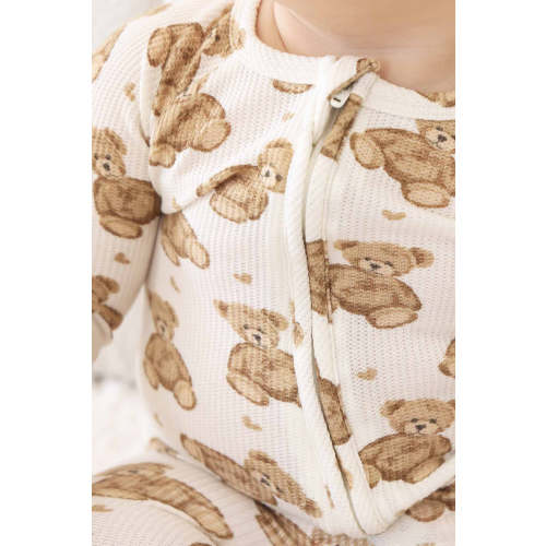 Beary Sweet Bamboo Waffle Convertible Zip Romper | Caden Lane