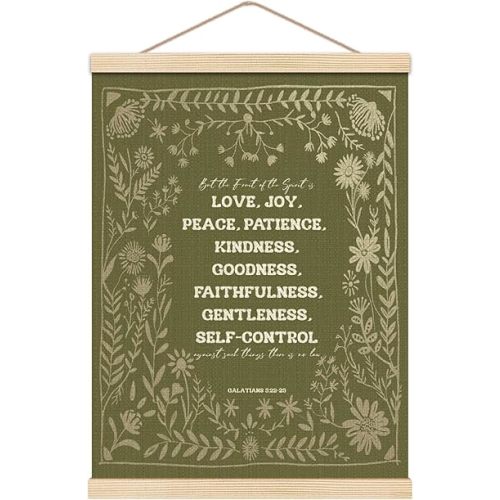 HKTZM Fruit of the Spirit Wall Art, Galatians 5:22 Sage Green Bible Verse Wall Art With Wooden Poster Hanger, Christian Scripture Wall Art Decor for Home Office Bedroom Church, 12.5x17 Inch