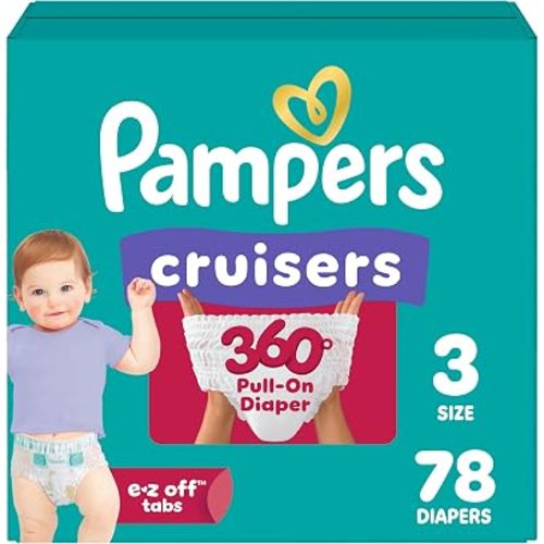 Pampers Diapers - Cruisers 360 - Size 3, 168 Count, Babyproof, up to 100% Leakproof Pull-On Diaper (Packaging May Vary)