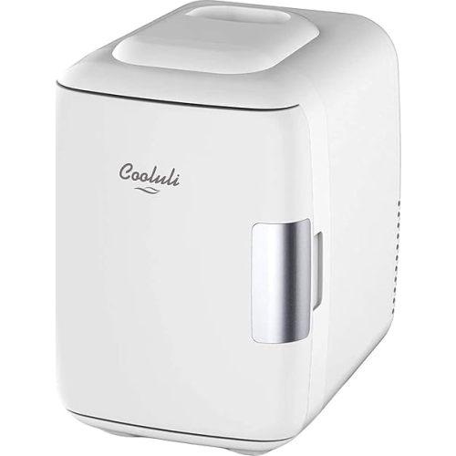 Cooluli Mini Fridge for Bedroom - Car, Office Desk & Dorm Room - Portable 4L/6 Can Electric Plug In Cooler & Warmer for Food, Drinks, Skincare Beauty & Makeup - 12v AC/DC & Exclusive USB Option, White