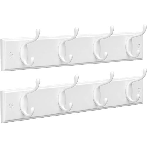 SONGMICS Wall-Mounted Hook Rack, 5 Dual Metal Hooks, White ULHR235W01