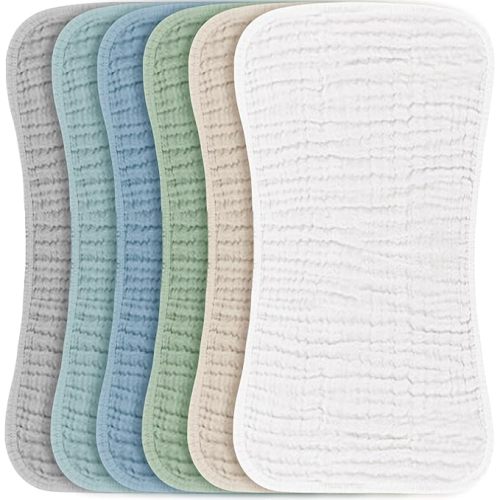 Konssy Muslin Baby Burp Cloths Sets for Unisex- 6 Pack Large 100% Cotton Burping Clothes for Newborn, Baby Girls and Boys