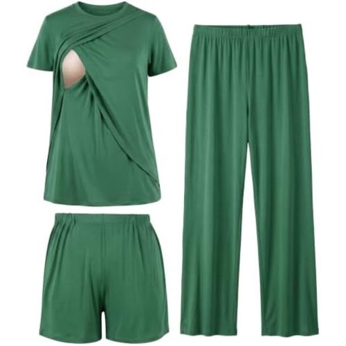 BubblePanda Maternity Nursing Pajamas Set 3 PCS Postpartum Breastfeeding Pj