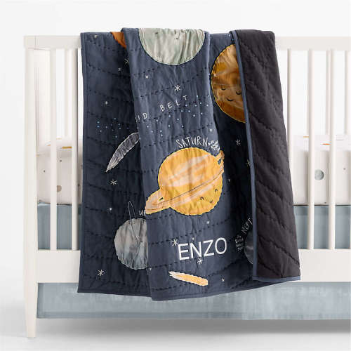 Outer Orbit Navy 100% Organic Baby Crib Quilt