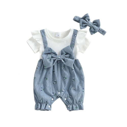 Newborn Baby Girl Summer Clothes Short Sleeve Bubble Romper Bow Shorts Jumpsuit Infant Outfit 1-18M
