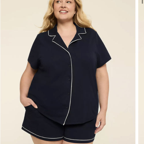 Comfy Cotton Notch-Neck Top & Short PJ Set | LaneBryant