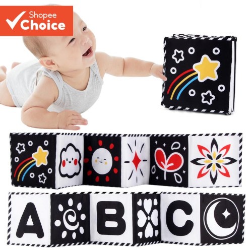 Baby Soft Cloth Book High Contrast Black & White Sensory Tummy Time Book Toys for Christmas Gift