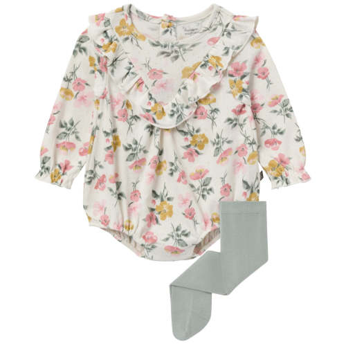 2-Piece Baby Girls Large Floral Bubble Romper Bubble Romper and Tights – Gerber Childrenswear 3-6M