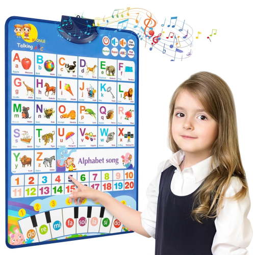 Electronic Alphabet Wall Chart, Toddler Learning Toys , Educational Toys ABC&123 Preschool Poster, Alphabet Learning Toys, Toys for Ages 2-6, English & Spanish, Blue