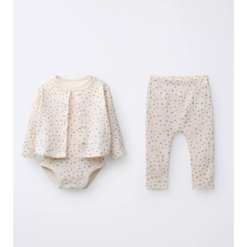 Floral Print Cardigan, Bodysuit & Leggings