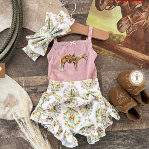 Wild Floral Horse Spring Ruffle Bummie&Bow – theFRINGEDpineapple