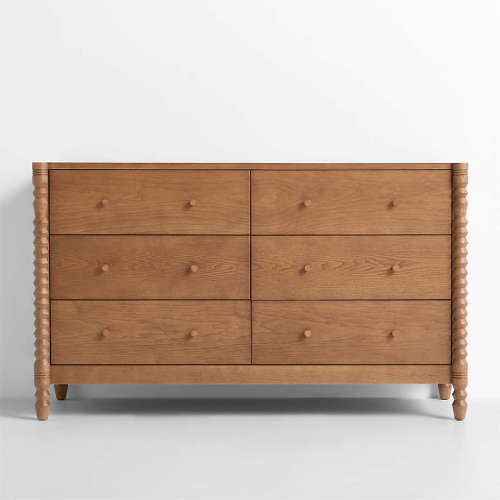 Jack 54" Hazelnut Ash Wood Wide 6-Drawer Kids Dresser