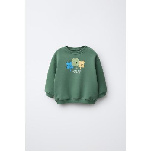 CLOVER PRINT AND EMBROIDERED TEXT SWEATSHIRT - Green | ZARA United States