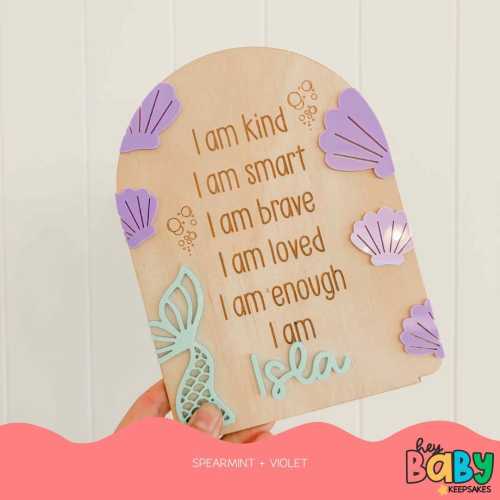 Personalised Daily Affirmation Plaque | Kids Room Decor | Baby Nursery | Motivational Plaque | Baby Shower | Mermaids | Affirm | Girls Room
