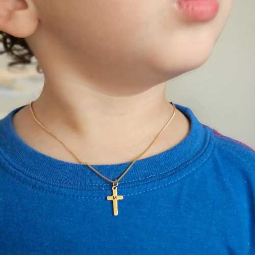 Engraved Initial Gold Cross Necklace: Dainty Baptism Gift